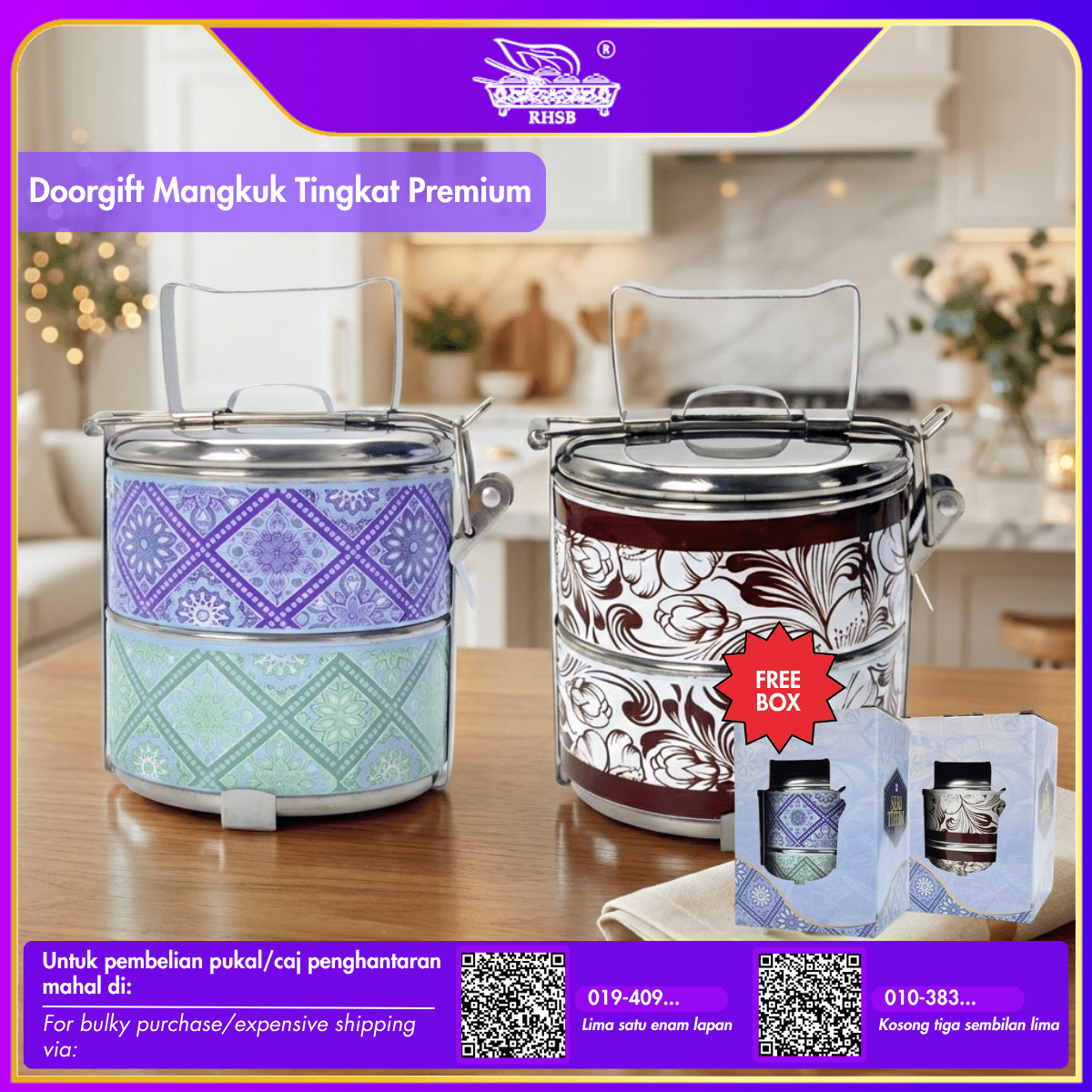 [1 PC] Mini Tiffin Stainless Steel 2 Tier | Mangkuk Tingkat Doorgift Kahwin Nikah