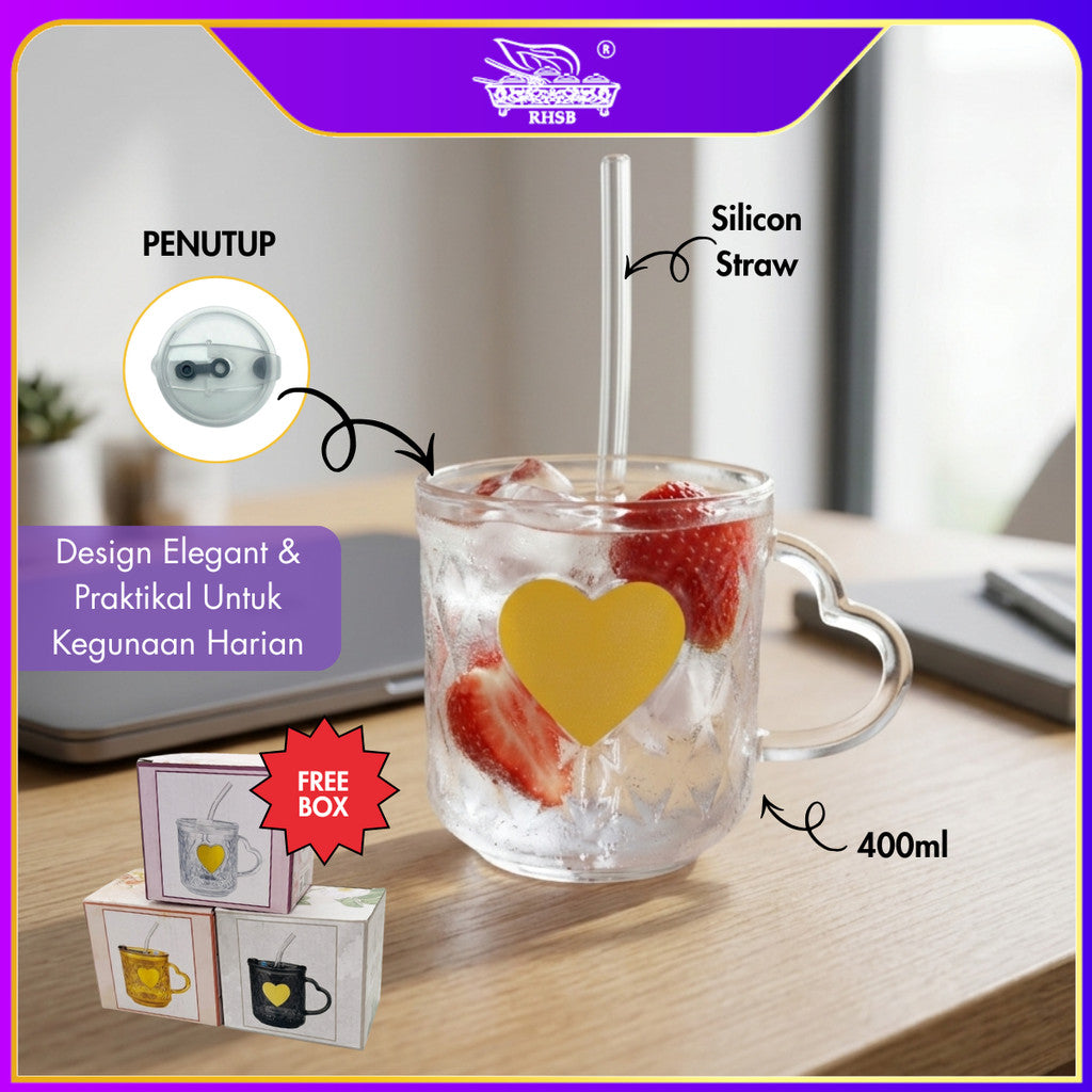 [1 PC]  Doorgift Kahwin Mug Kaca Premium | Cawan Kaca Elegant Gift Tetamu Kenduri Nikah GF6395