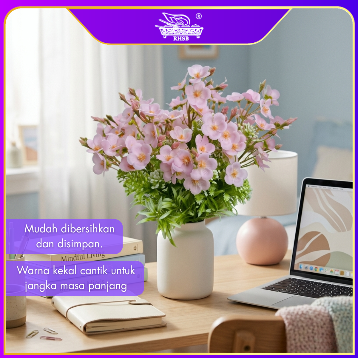 [1PC] 5 HEADS MERCURY FLOWER / ARTIFICIAL FLOWER / BUNGA HIASAN / WEDDING DECORATION / PERIWINKLE FLOWER / AF10044