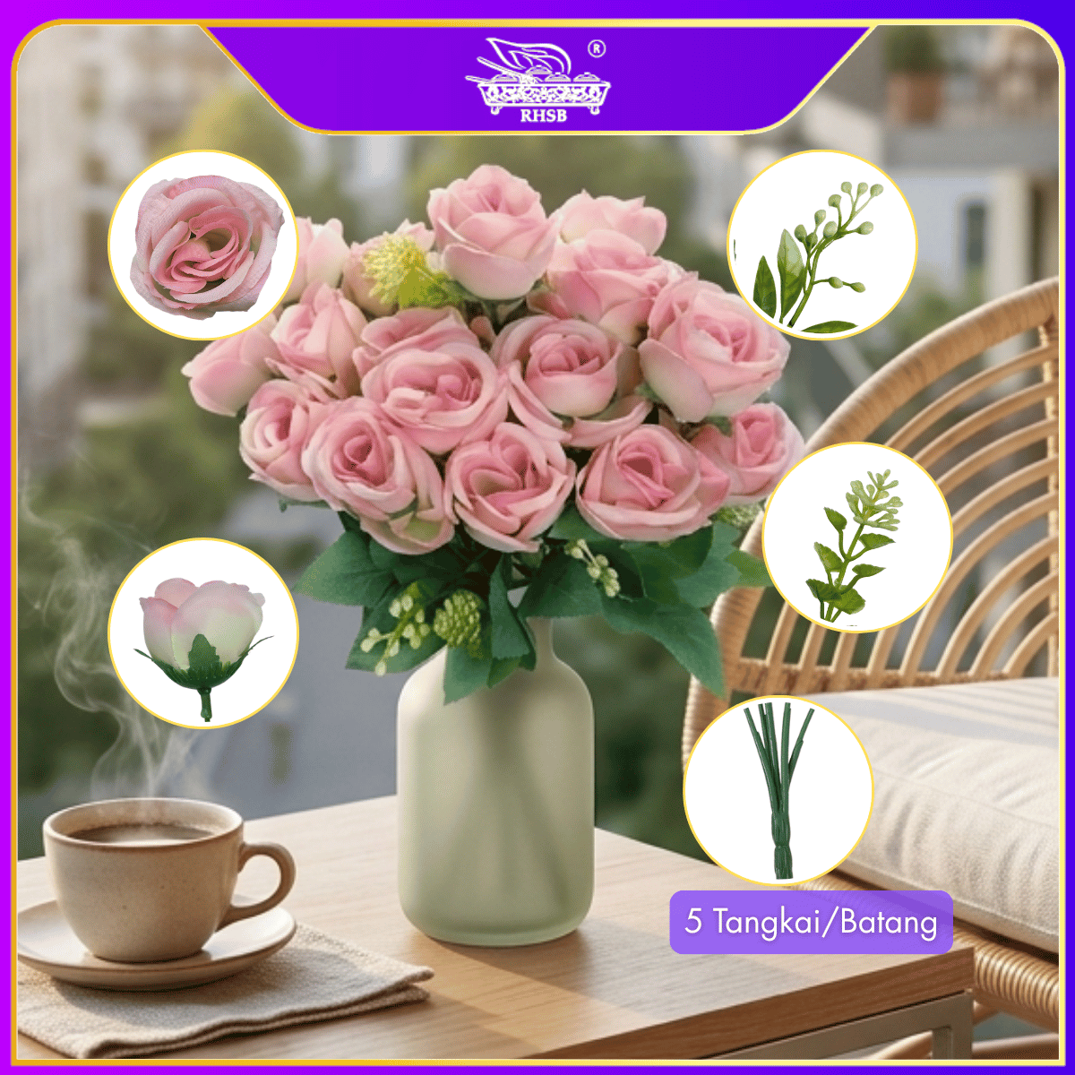 [1 PC] Artificial Silk Rose | Artificial Flower | Hand Bouquet | Living Home Decor | Wedding Deco | Bunga Pelamin Gubahan | AF10020