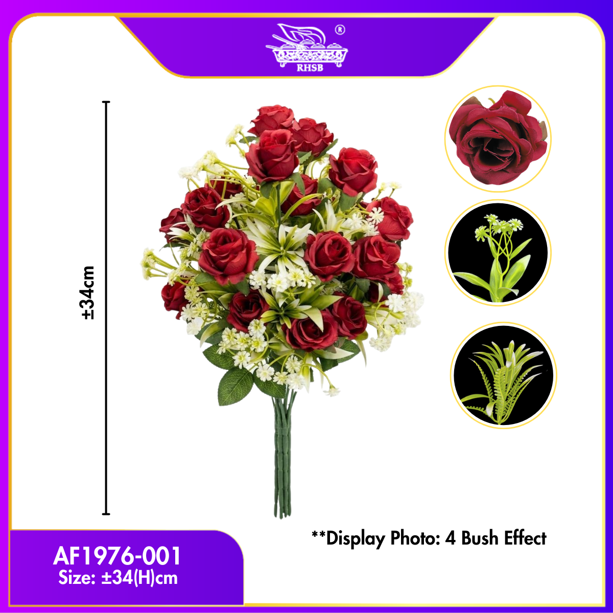 [1 PC] Artificial Mini Rose 34cm  | Bunga Mawar Gubahan Hantaran Pelamin | Wedding | Doorgift | Home Decoration AF1976 [1/18/36]