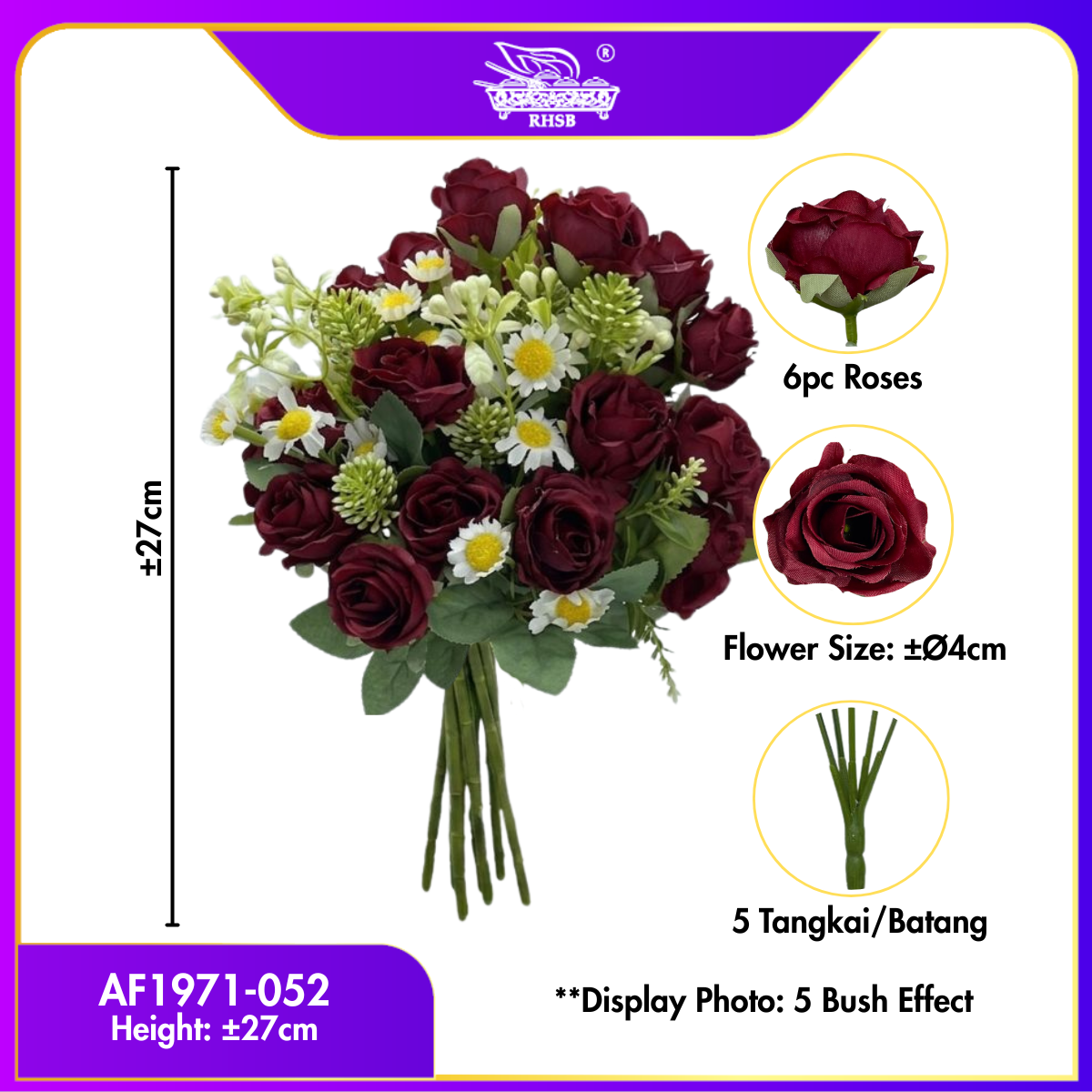[1 PC] Camelia Rose | Vintage Rose | Artificial Rose | Bunga Rose | Bunga Hiasan | Artificial Flower | AF1971