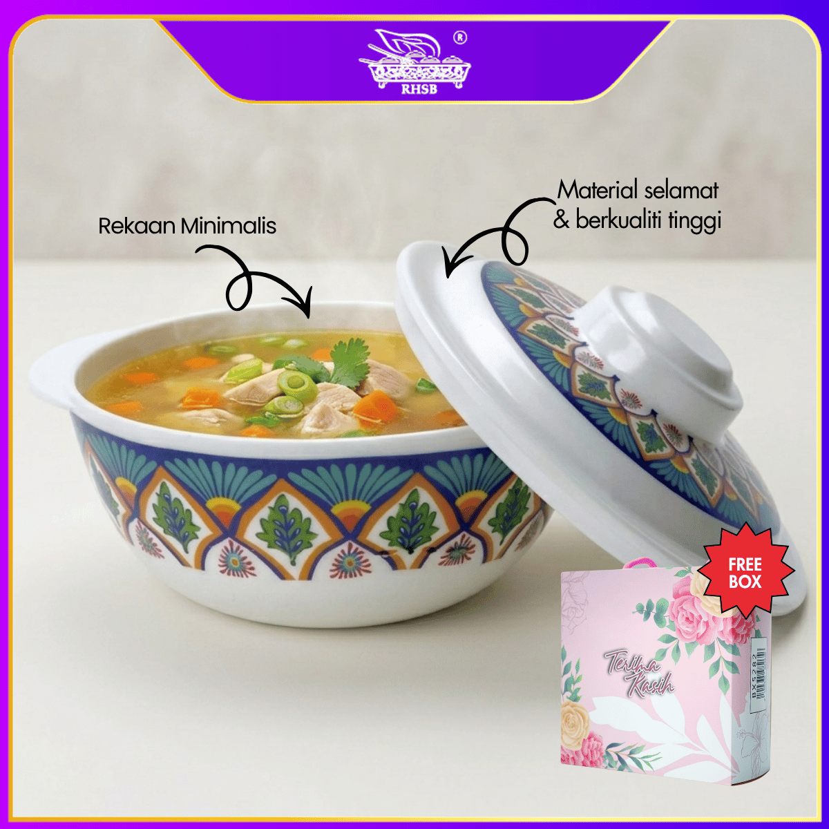 [10 SET] Doorgift Kahwin Popular | Mangkuk Bertudung Melamin  4” + Free Box | Cenderahati Tetamu Kenduri GF6402