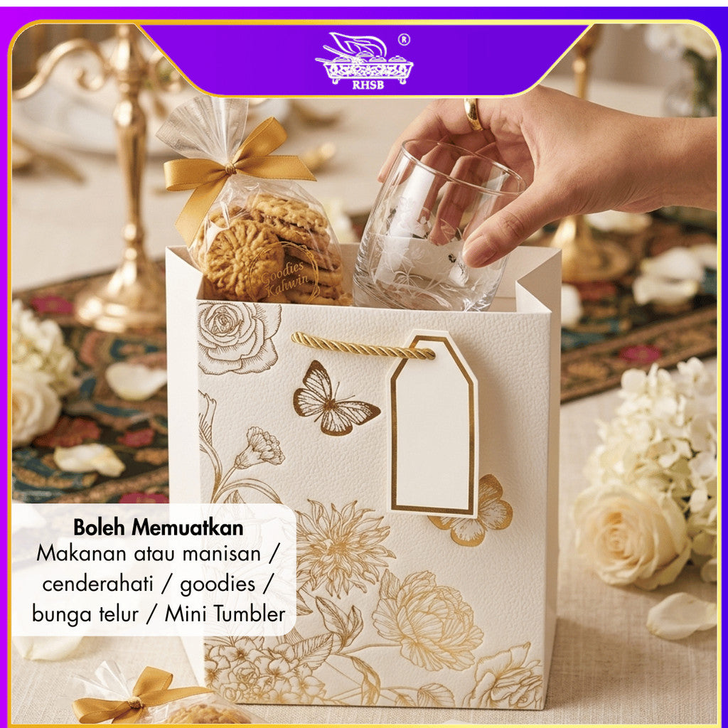 GOLD STAMP EMBOSSED PAPER BAG/MULTIFUNCTION PAPER BAG WITH HANDLE/ BEG JAMUAN/ WEDDING GOODIES BAG/ VIP GIVEAWAYS PB3225