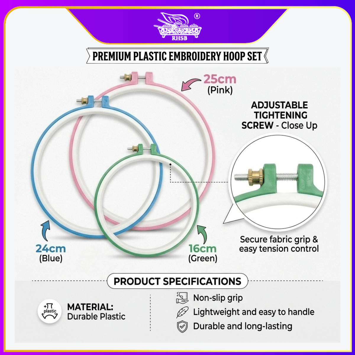 [1 PC] Embroidery Cross Stitch Hoop Embroidery Circle Adjustable | Hoop Ring Embroidery Sewing | Plastic Drum | Wooden Hook EMP16-1MP27
