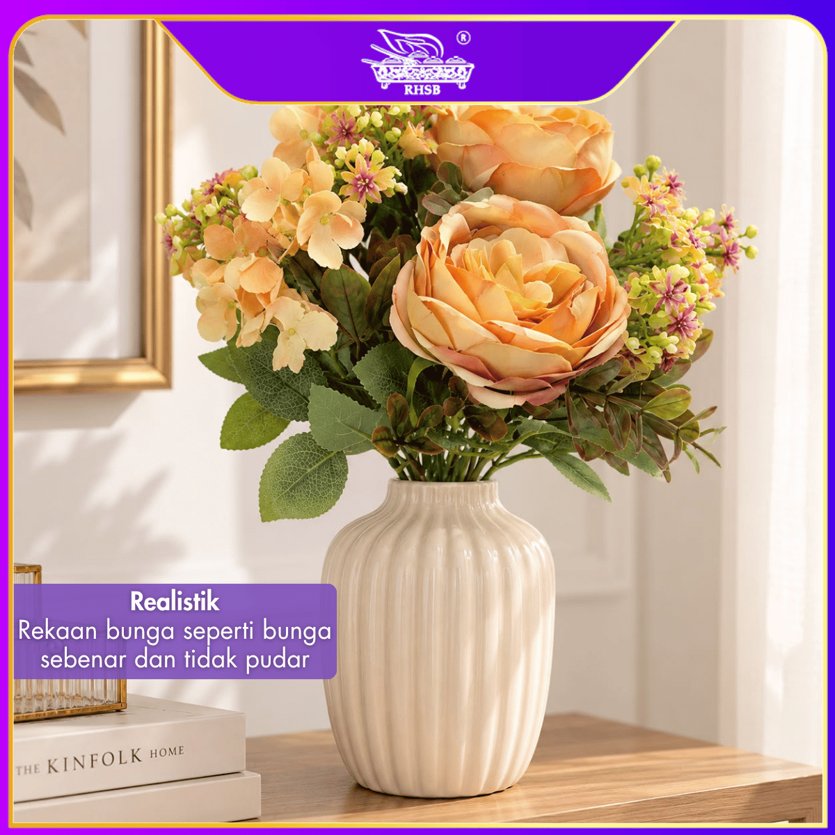 [1PC] Artificial Rose Flower 5 Heads | Bunga Ros Tiruan | Wedding Home Decor Fake Flower AF1968