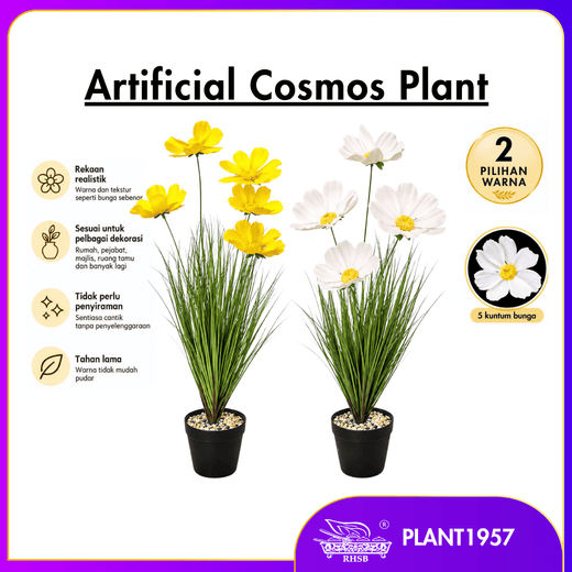 [1PC] 82cm Artificial Poppy & Faux Grass Plants with Pot | Pokok Hiasan Bunga Kosmos | Home, Office & Wedding Decoration PLANT1957