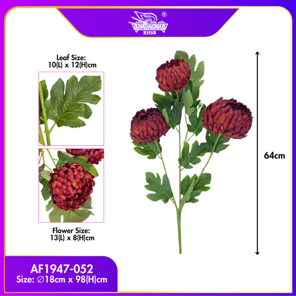 [1 PC] 64CM Artificial Chrysanthemum Flower Stem / Bunga Hiasan Kekwa / Tall Fake Flower for Home Wedding Decoration AF1947