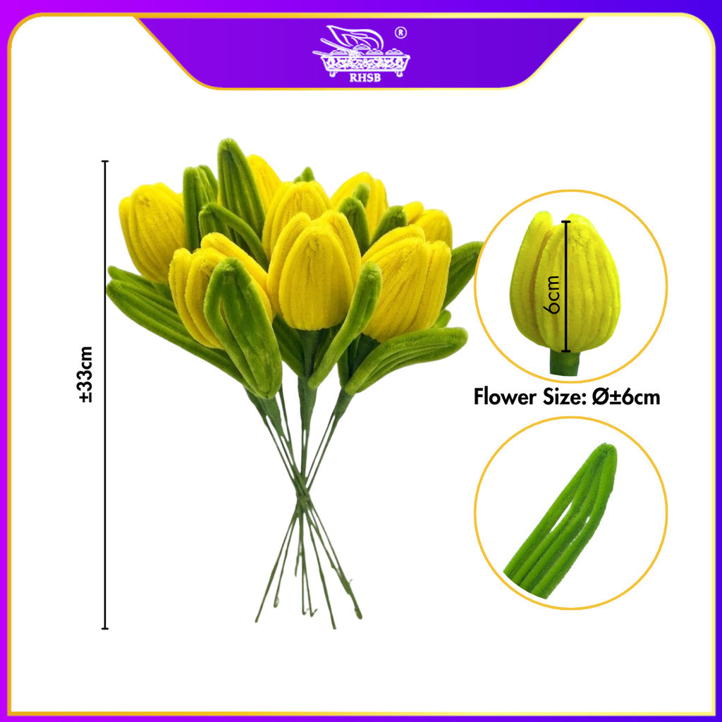 [1 PC] Bunga Tulip Kawat Bulu Handmade 33CM | Chenille Stem Pipe Cleaner Bouquet Hadiah Aesthetic AF10015