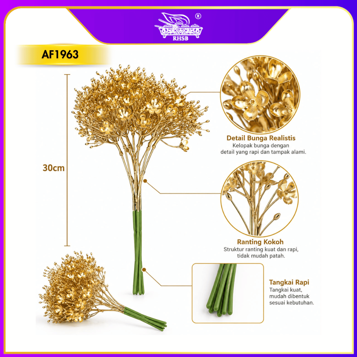 [1PC] Golden Artificial Leaf 30CM | Bunga Tiruan / Faux Flower | Home & Party Decoration