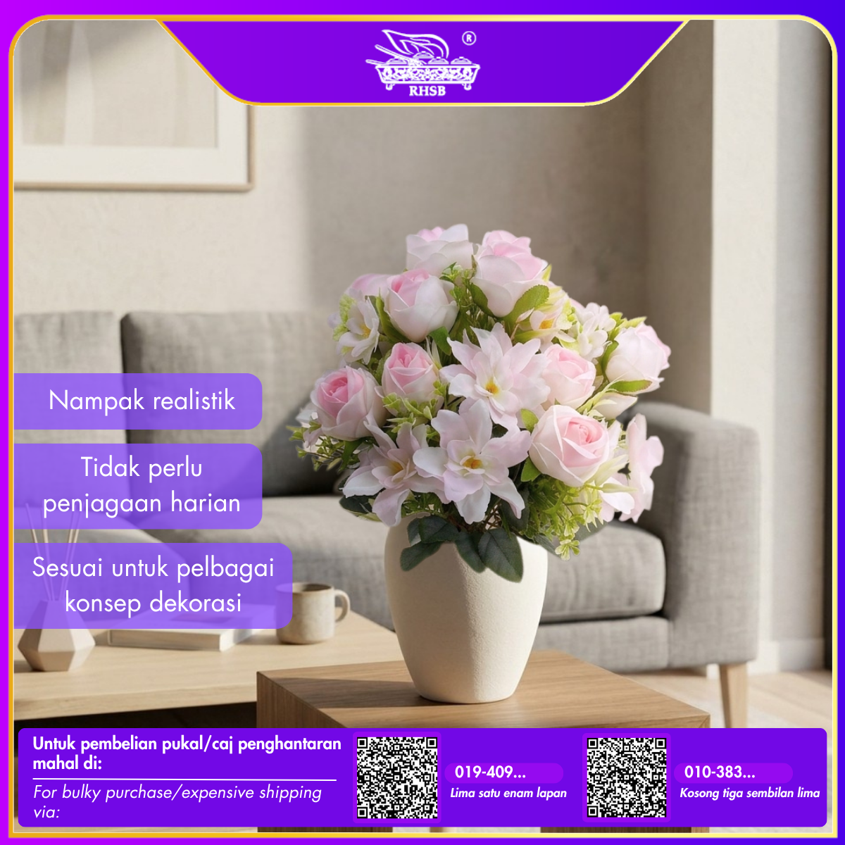 [1 PC] Artificial Dahlia Rose 42cm |  Bunga Ros Dahlia Hiasan AF10005