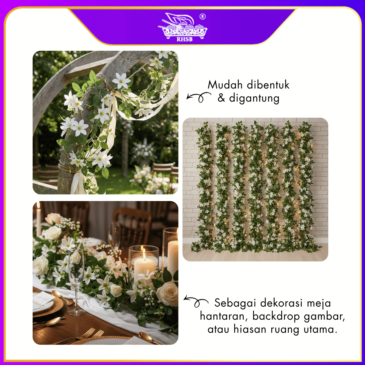 [1PC] 240CM Bunga Tiruan Kemuning Muraya | Garland Hiasan Pelamin Backdrop Wedding AF10046