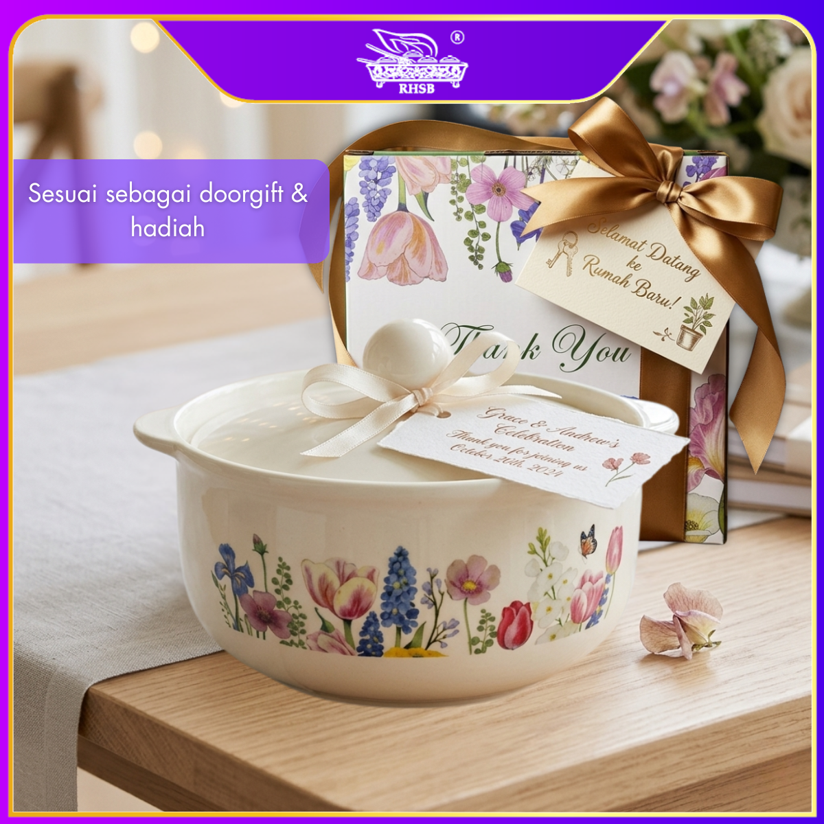[1 PC] Doorgift Mangkuk Ramen Ceramic Dengan Penutup & Pemegang | Cute Bowl Mangkuk Mee Sup Maggie Noodle Microwave Safe GF6445-GF6447