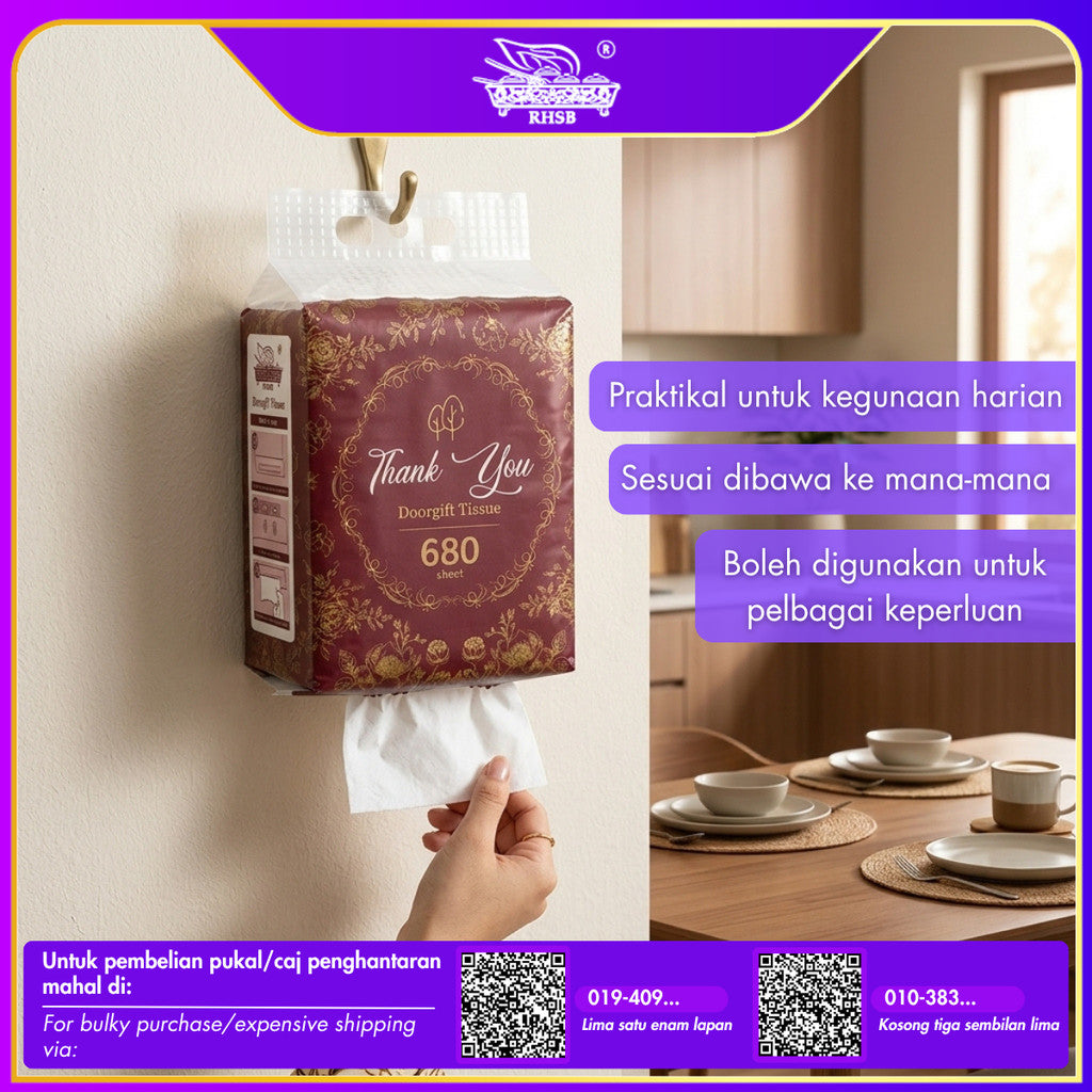 [30 PKT] Tisu Muka Gantung 4 Ply Tebal 680 Helai | Tisu Kenduri Saiz Besar | Sesuai Doorgift Kahwin