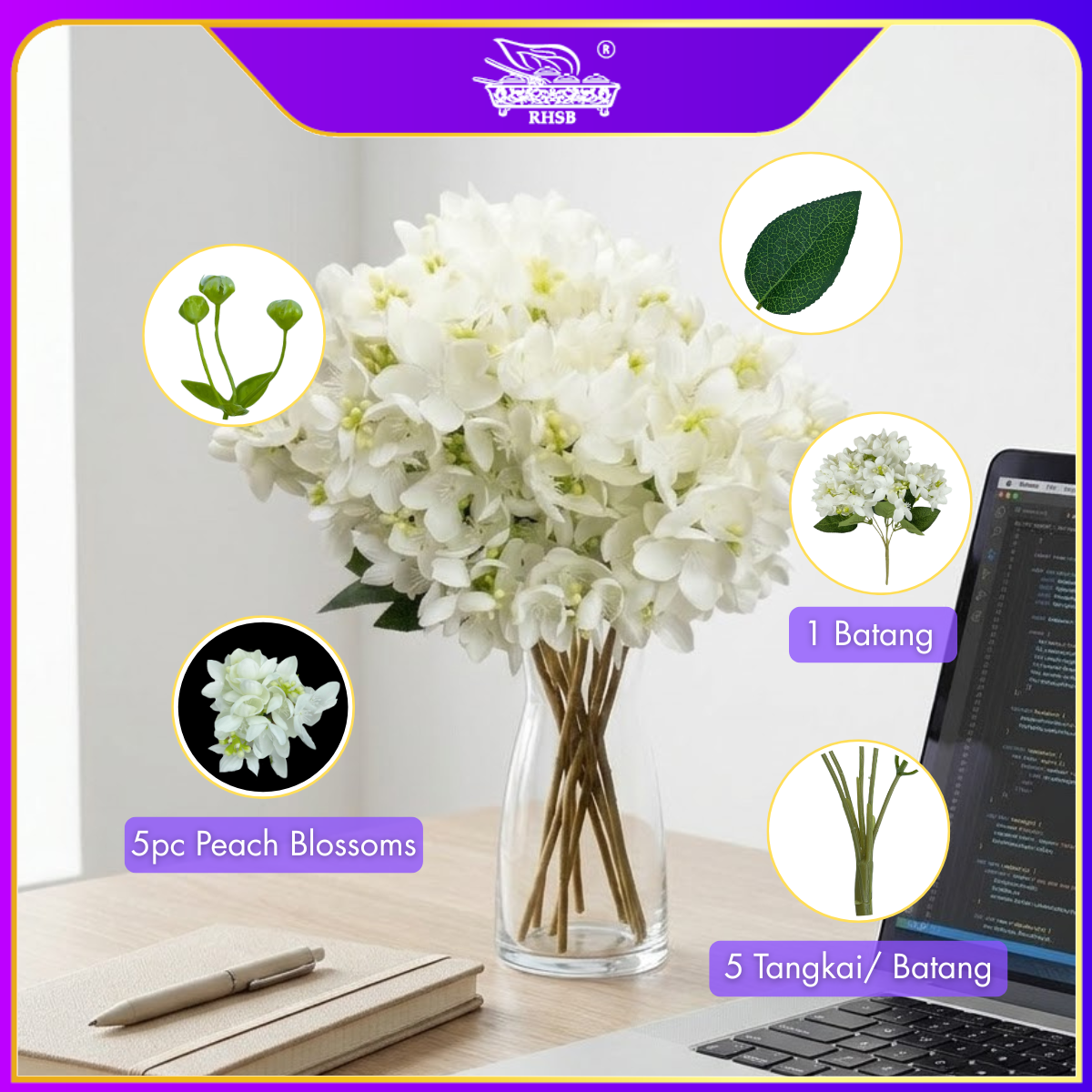 [1 PC] PEACH BLOSSOM FLOWER / KENYA ROSE / BUNGA HIASAN / ARTIFICIAL FLOWER / FLOWER / AF1999