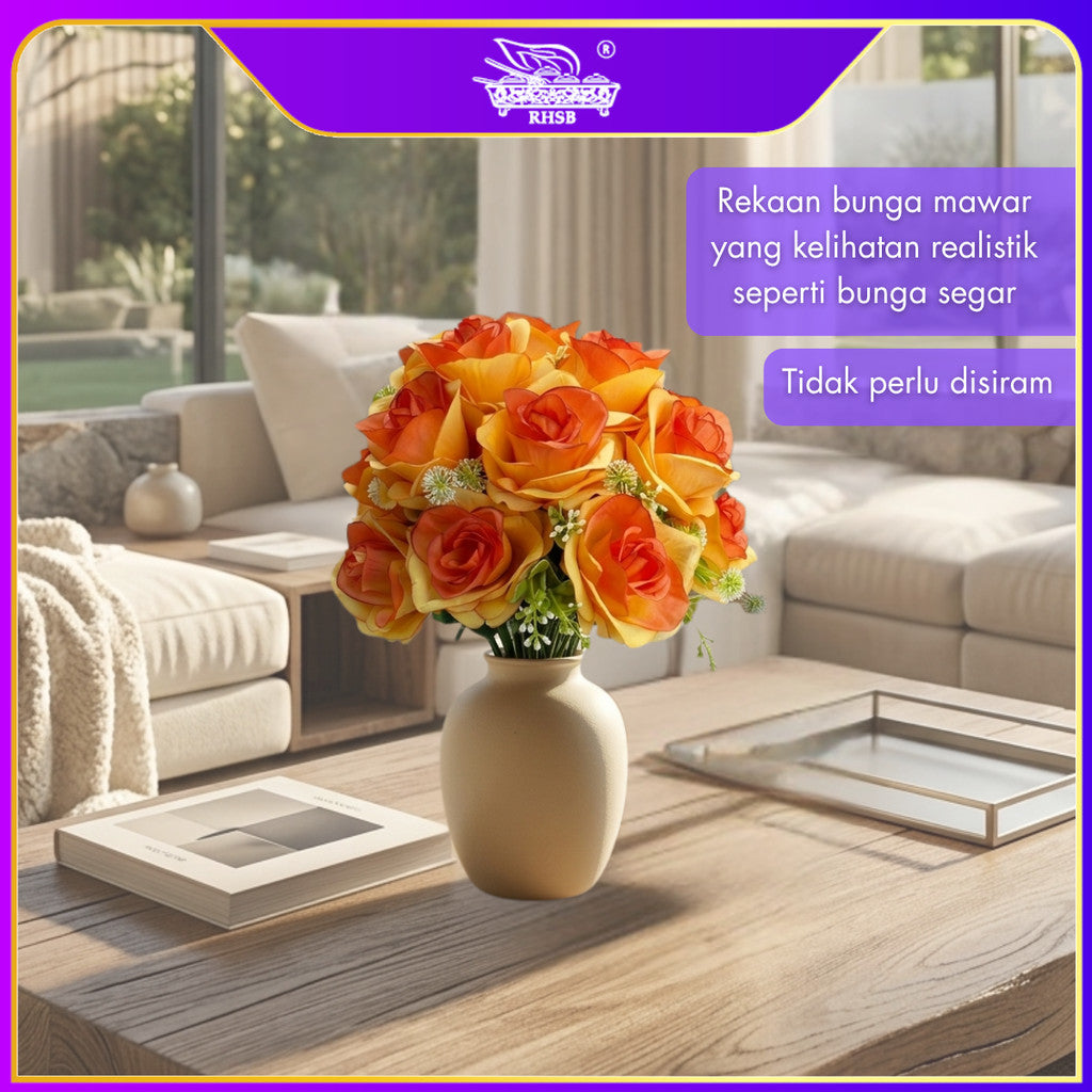 [1 PC] 37cm | Bunga Rose Tiruan 5Kuntum |Bunga Hiasan Rumah |Gubahan Hantaran |Artificial Rose Bouquet for Home & Wedding Decor AF10033