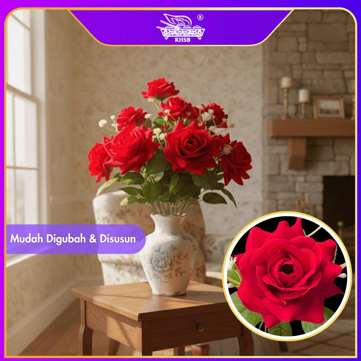 [1 PC] Diamond Rose Luxury Velvet Silk Bouquet | Elegant Wedding & Engagement | Anniversary Decor | Bunga Kahwin / Pengantin AF10038-001