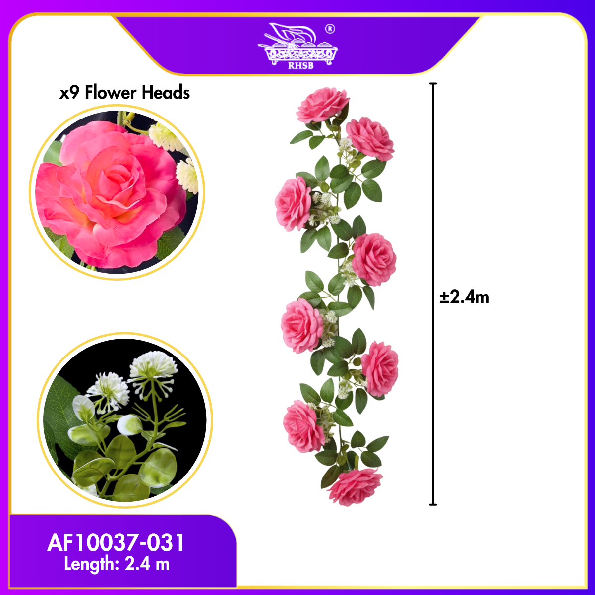 [1 PC] 2.4M Artificial Rose Flower Vine | Bunga Rose Tiruan Menjalar Hiasan Kahwin Pelamin Dinding
