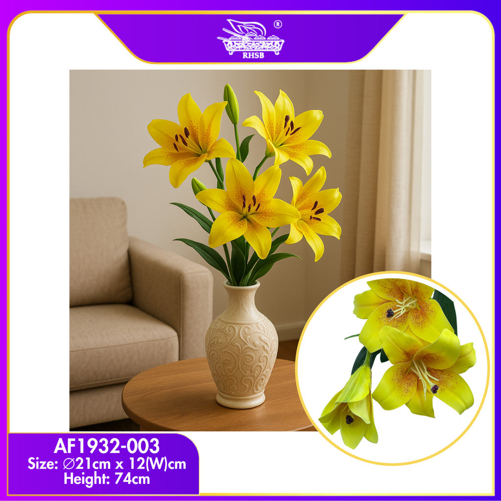 [1 PC] 74cm Artificial Lily Flower 3 Heads / Bunga Lily / Bunga Hiasan Rumah / Flower Bouquet AF1932