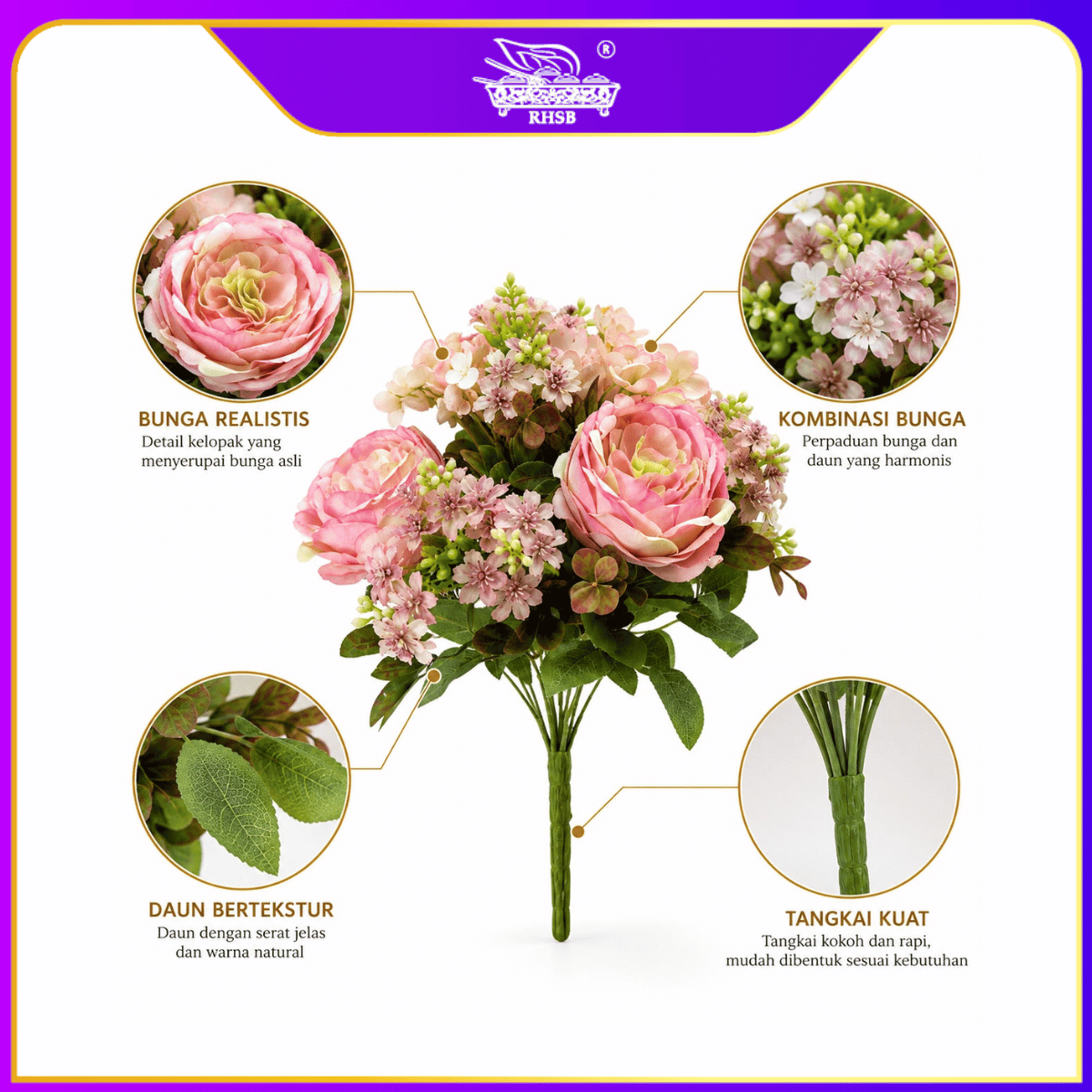 [1PC] Artificial Rose Flower 5 Heads | Bunga Ros Tiruan | Wedding Home Decor Fake Flower AF1968