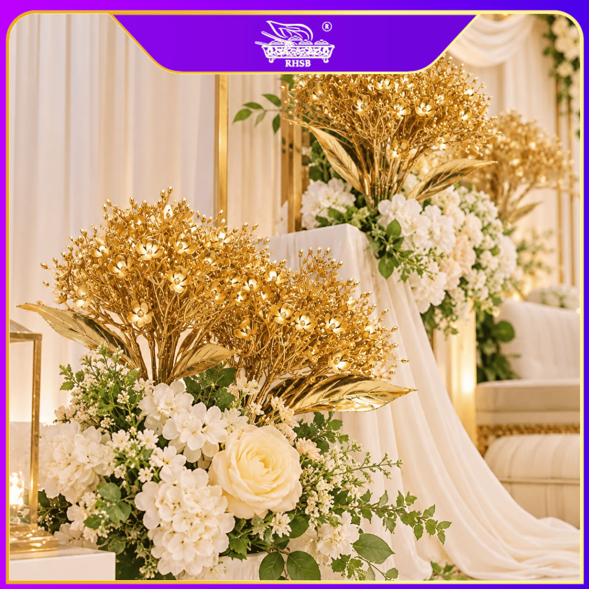 [1PC] Golden Artificial Leaf 30CM | Bunga Tiruan / Faux Flower | Home & Party Decoration