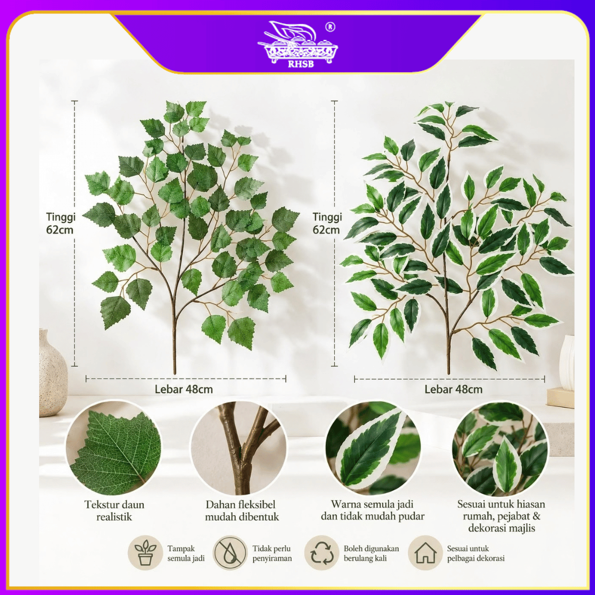 [1 PC] ARTIFICIAL LEAF / BANYAN LEAVES BRANCH / DAUN TIRUAN / DAUN HIASAN / ARTIFICIAL FICUS LEAF / HOME DECOR / LF4561-LF4562