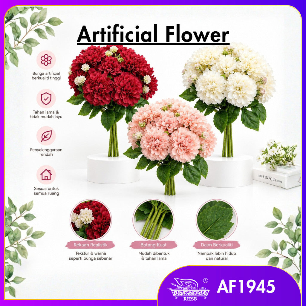 [1 PC] ARTIFICIAL MUM BALL FLOWER X8 HEAD 30CM / BUNGA HIASAN TANGAN / GUBAHAN HANTARAN KAHWIN / HOME DECOR AF1945