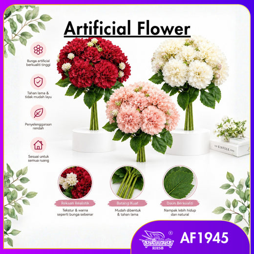 [1 PC] ARTIFICIAL MUM BALL FLOWER X8 HEAD 30CM / BUNGA HIASAN TANGAN / GUBAHAN HANTARAN KAHWIN / HOME DECOR AF1945