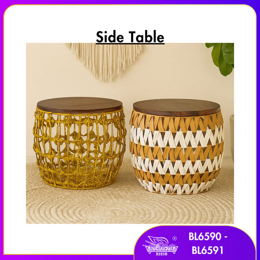 [1 PC] Meja Kopi Rotan / Rattan Coffee Table / Round Side Table dengan Storage / Hiasan Rumah Moden