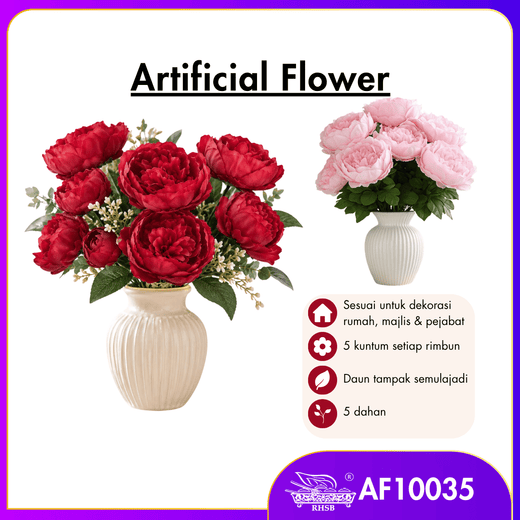 [1PC] Artificial Peony Bouquet 5 Heads | Bunga Peony Tiruan Jumbo | Home, Office & Wedding Floral Decor AF10035