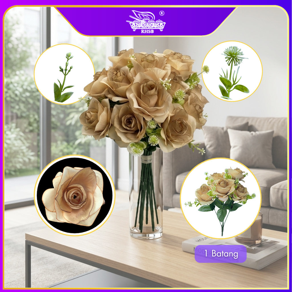 [1 PC] 37cm | Bunga Rose Tiruan 5Kuntum |Bunga Hiasan Rumah |Gubahan Hantaran |Artificial Rose Bouquet for Home & Wedding Decor AF10033