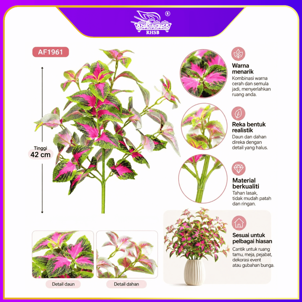 [1PC] Premium Artificial Coleus Plant Decor | Pokok Ati-Ati Tiruan Untuk Home & Office Decoration AF1961