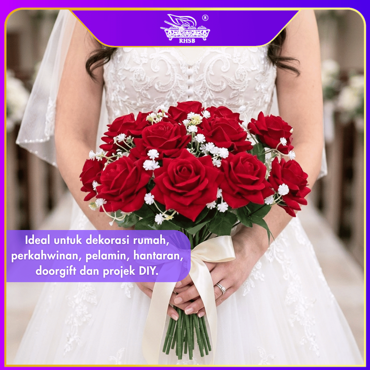 [1 PC] Diamond Rose Luxury Velvet Silk Bouquet | Elegant Wedding & Engagement | Anniversary Decor | Bunga Kahwin / Pengantin AF10038-001