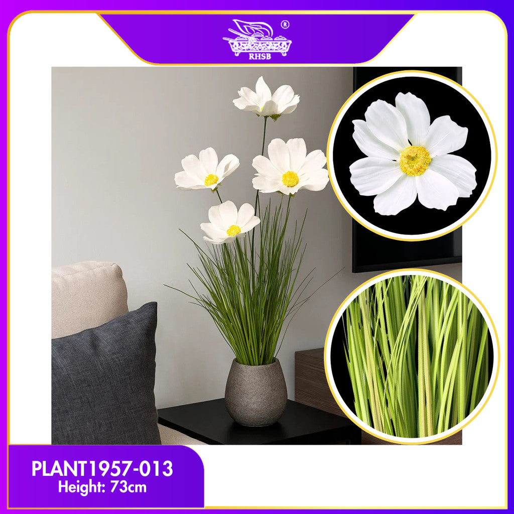 [1PC] 82cm Artificial Poppy & Faux Grass Plants with Pot | Pokok Hiasan Bunga Kosmos | Home, Office & Wedding Decoration PLANT1957