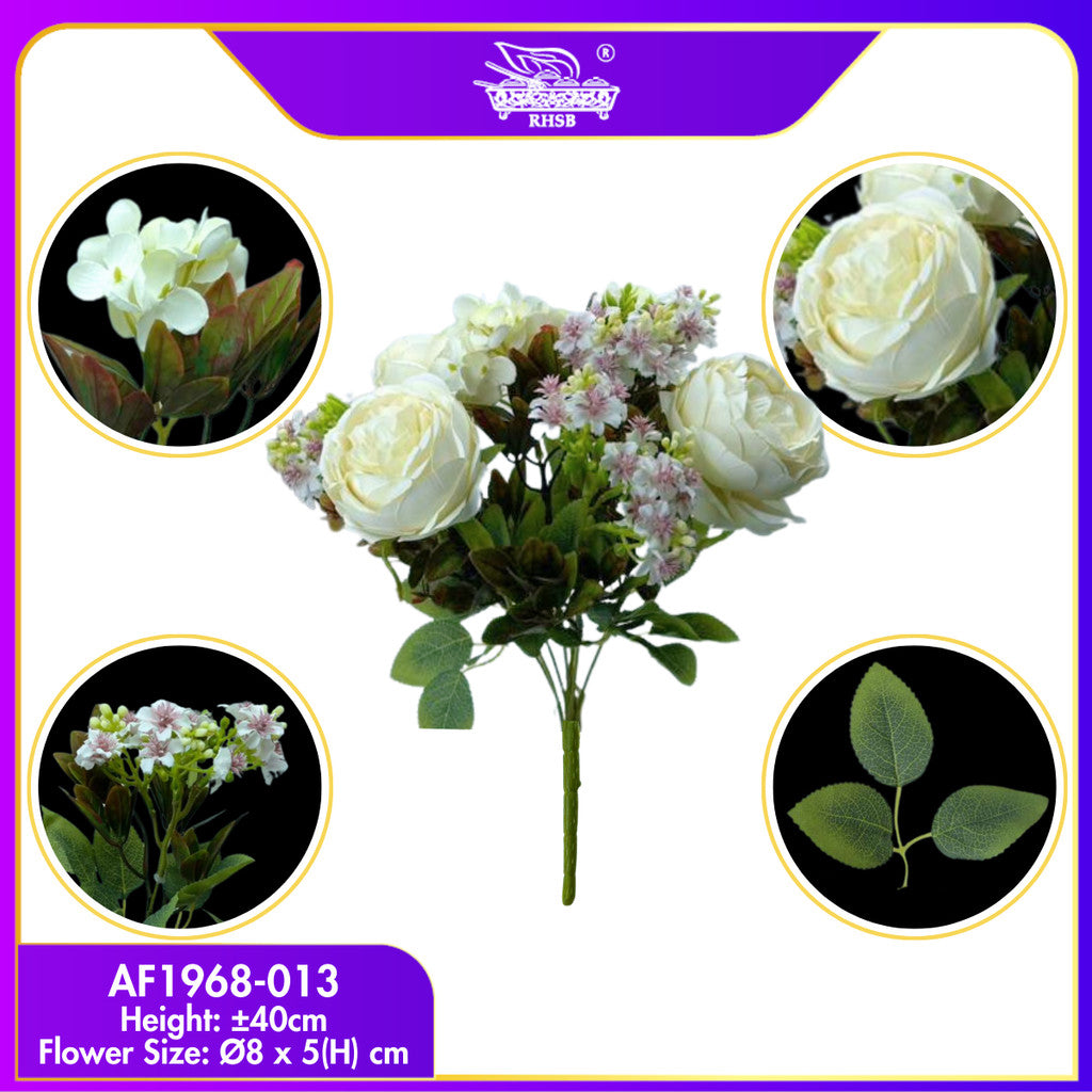 [1PC] Artificial Rose Flower 5 Heads | Bunga Ros Tiruan | Wedding Home Decor Fake Flower AF1968
