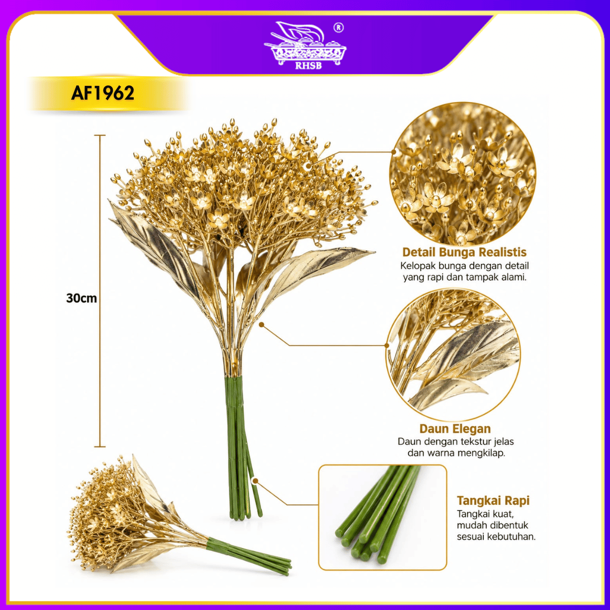 [1PC] Golden Artificial Leaf 30CM | Bunga Tiruan / Faux Flower | Home & Party Decoration