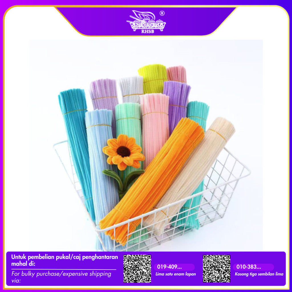 [100 PCS] COLORFUL CHENILLE STEMS/ PIPE CLEANER/ ASSORTED COLOURS ART AND CRAFT/ DAWAI BERBULU 6MM/ TINSEL STEM TS56