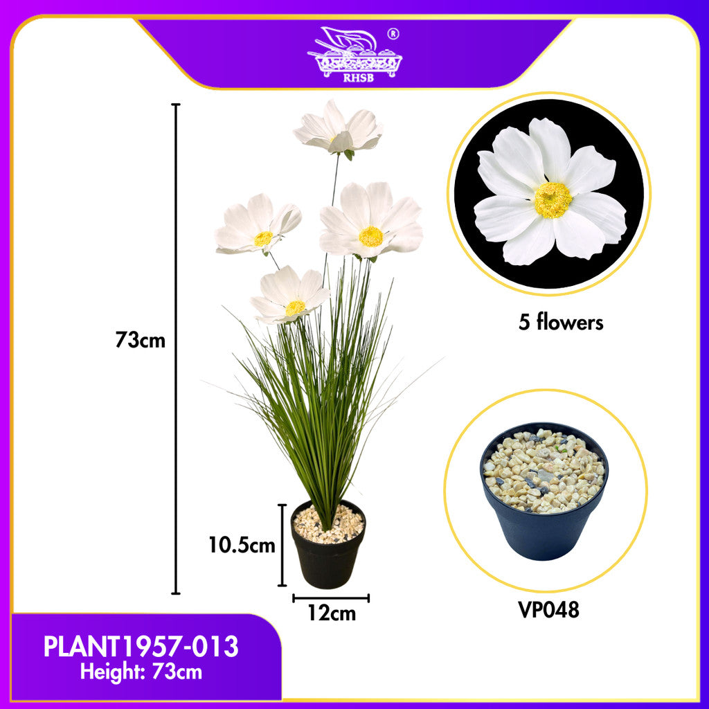 [1PC] 82cm Artificial Poppy & Faux Grass Plants with Pot | Pokok Hiasan Bunga Kosmos | Home, Office & Wedding Decoration PLANT1957