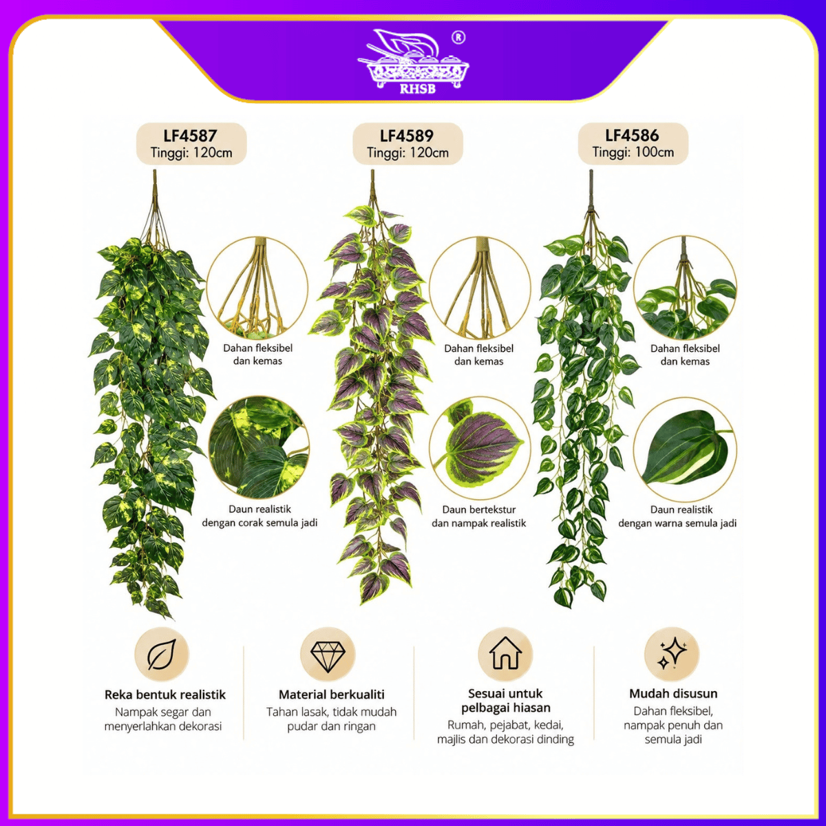 [1 PC] Artificial Wall Hanging Plant / Pokok Hiasan Dinding / Daun Hiasan Tiruan untuk Rumah & Balcony Decor