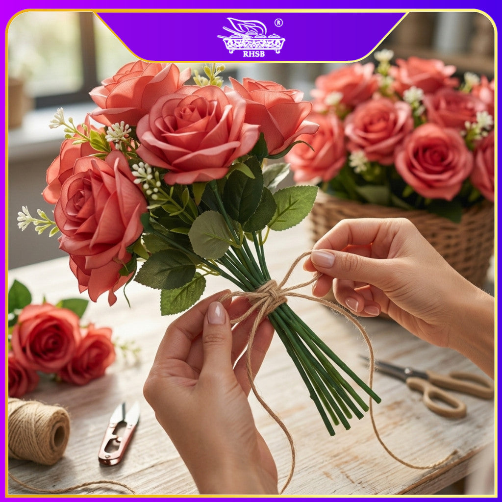 [1 PC] 37cm | Bunga Rose Tiruan 5Kuntum |Bunga Hiasan Rumah |Gubahan Hantaran |Artificial Rose Bouquet for Home & Wedding Decor AF10033