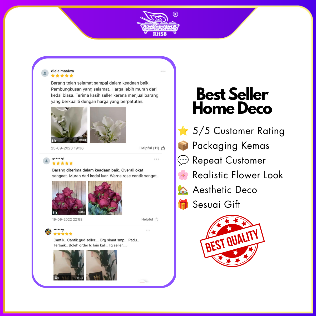 [1PC] 5 HEADS MERCURY FLOWER / ARTIFICIAL FLOWER / BUNGA HIASAN / WEDDING DECORATION / PERIWINKLE FLOWER / AF10044