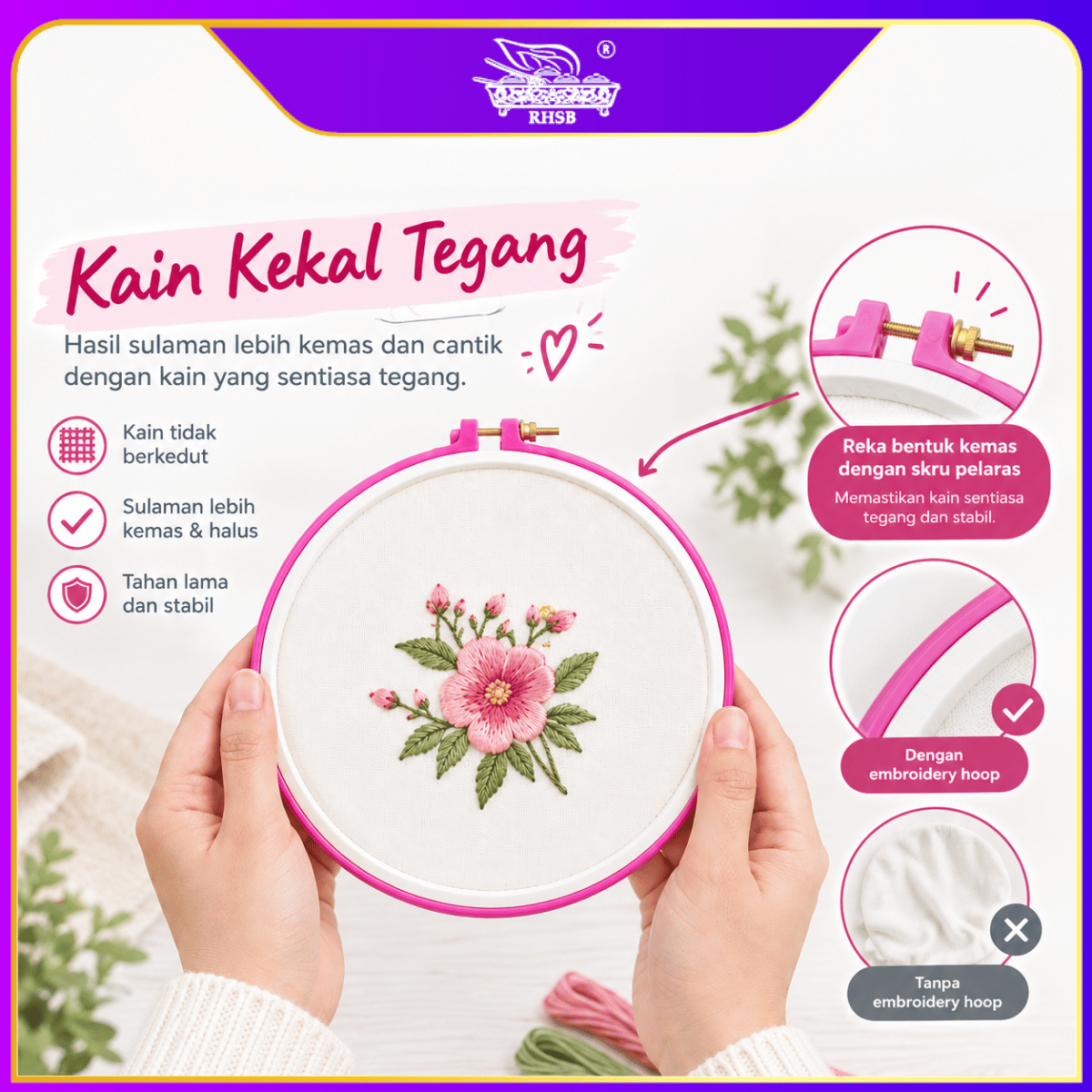 [1 PC] Embroidery Cross Stitch Hoop Embroidery Circle Adjustable | Hoop Ring Embroidery Sewing | Plastic Drum | Wooden Hook EMP16-1MP27
