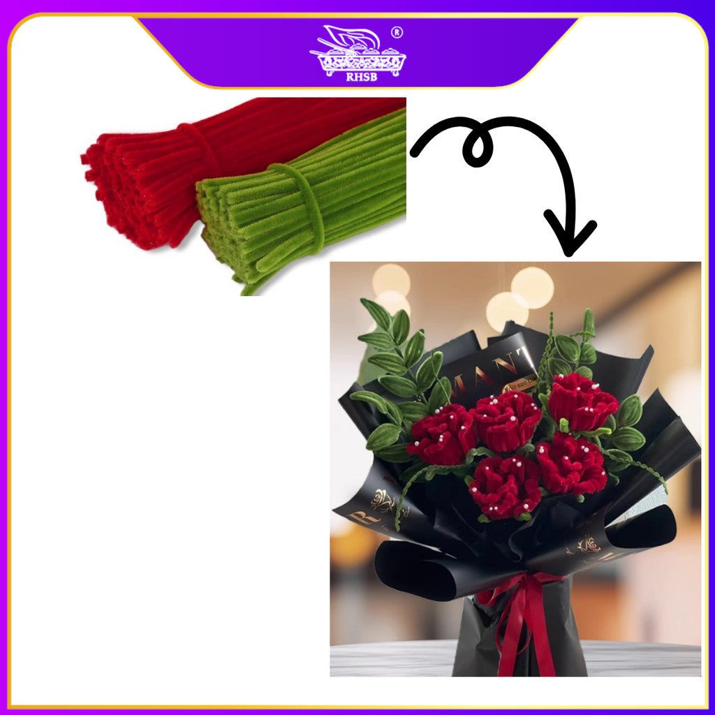 [100 PCS] COLORFUL CHENILLE STEMS/ PIPE CLEANER/ ASSORTED COLOURS ART AND CRAFT/ DAWAI BERBULU 6MM/ TINSEL STEM TS56