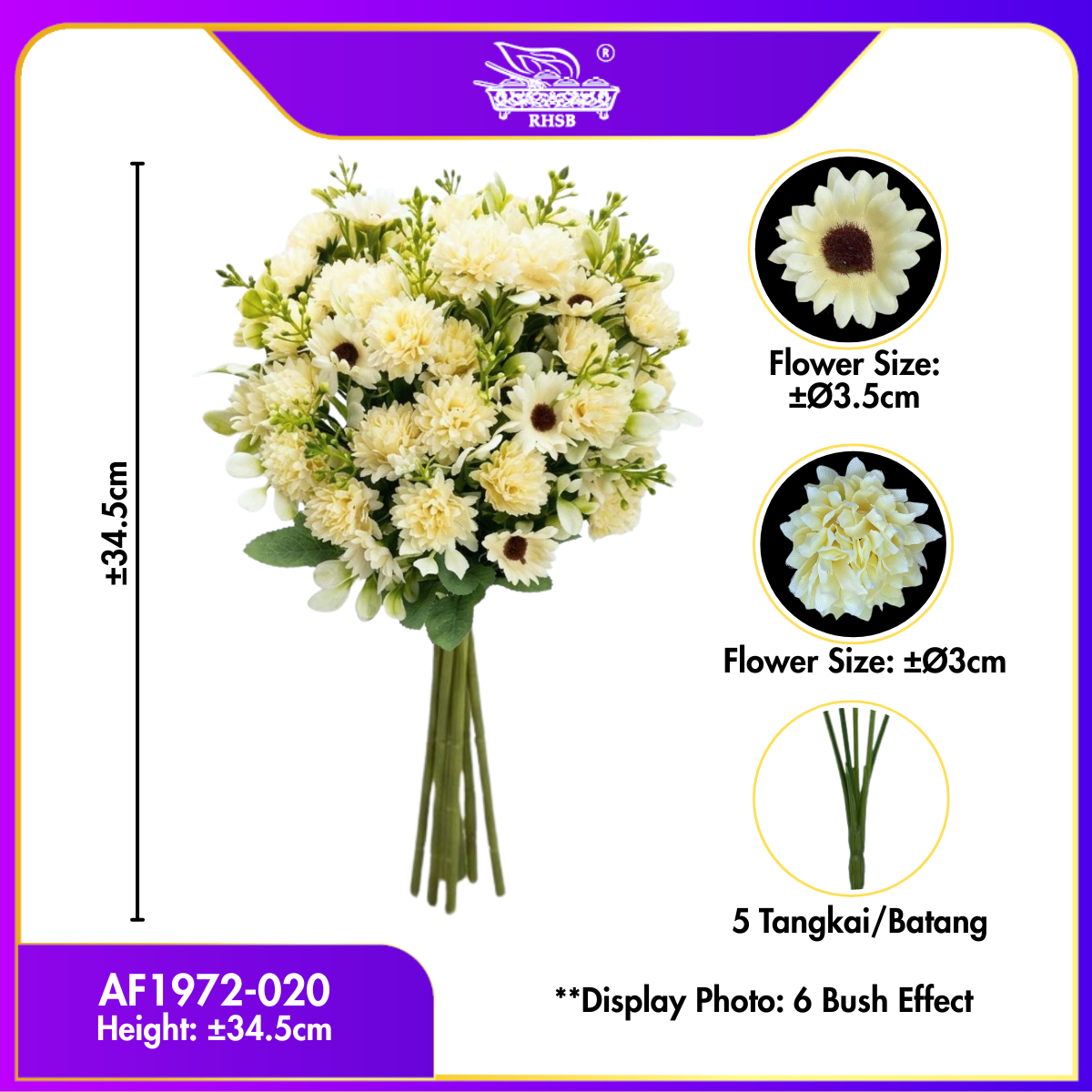 [1 PC] 5 HEADS ARTIFICIAL DAISY / SILK CLOTH POPPY / ARTIFICIAL DAISY / DAISY BOUQUET / FLOWER DECOR / BUNGA HIASAN / AF1972