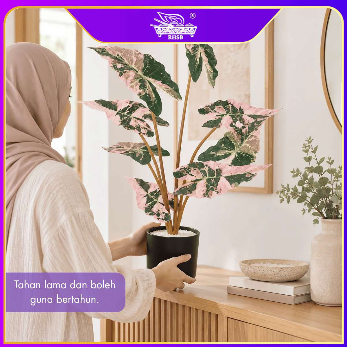 [1PC] 80CM Artificial Caladium Plant with Pot/Pokok Keladi Tiruan/Pokok Hiasan Rumah/Premium Artificial Plant Decoration PLANT4563-4567