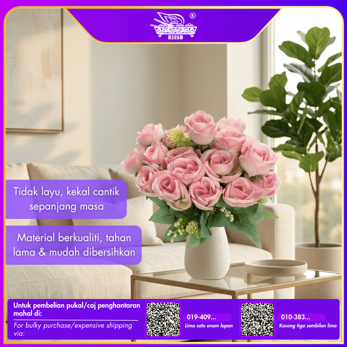 [1 PC] Artificial Silk Rose | Artificial Flower | Hand Bouquet | Living Home Decor | Wedding Deco | Bunga Pelamin Gubahan | AF10020
