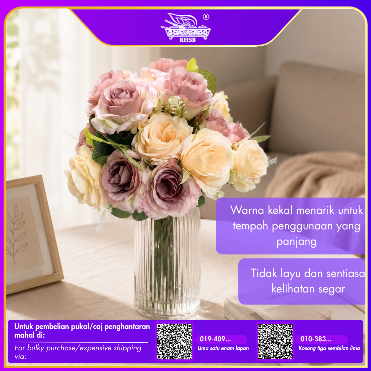 [1PC] Artificial Peony | Tea Rose | Bunga Mum | Artificial Flower | Bunga Hiasan | Wedding Decor | AF10055