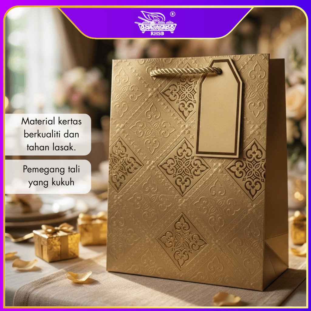 [P10P] PREMIUM  GOLD HOTSTAMPING PAPER BAG / GOODIES BAG / BEG JAMUAN / WEDDING GIFT BAG / DOORGIFT / PB3223