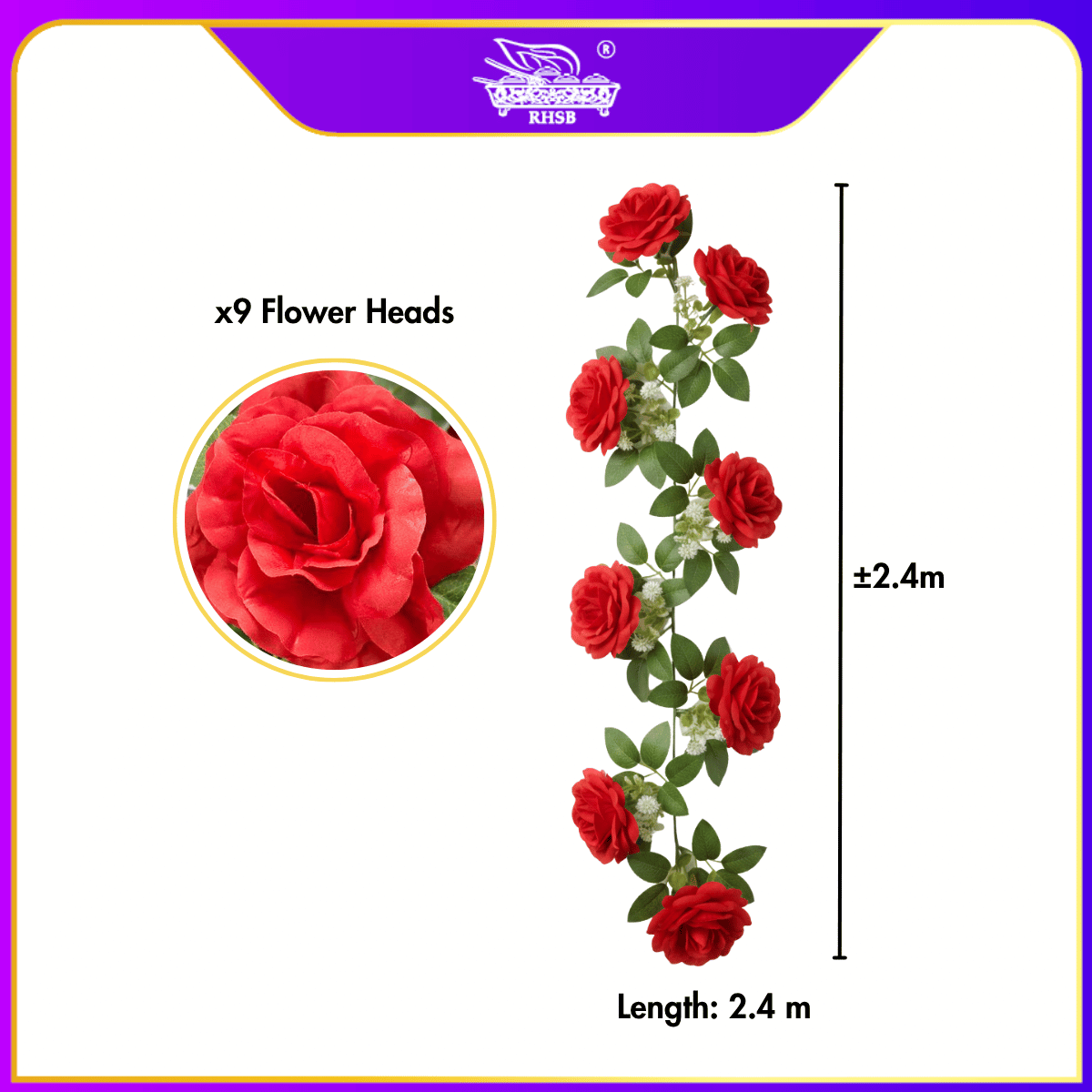[1 PC] 2.4M Artificial Rose Flower Vine | Bunga Rose Tiruan Menjalar Hiasan Kahwin Pelamin Dinding