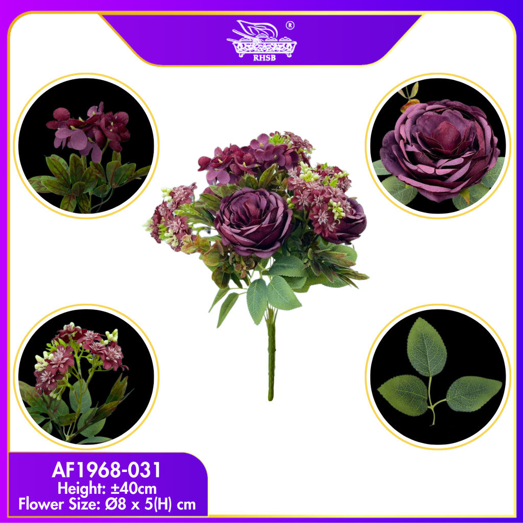 [1PC] Artificial Rose Flower 5 Heads | Bunga Ros Tiruan | Wedding Home Decor Fake Flower AF1968